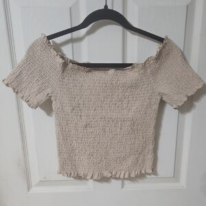 H&M Beige Off-Shoulder Crop Top